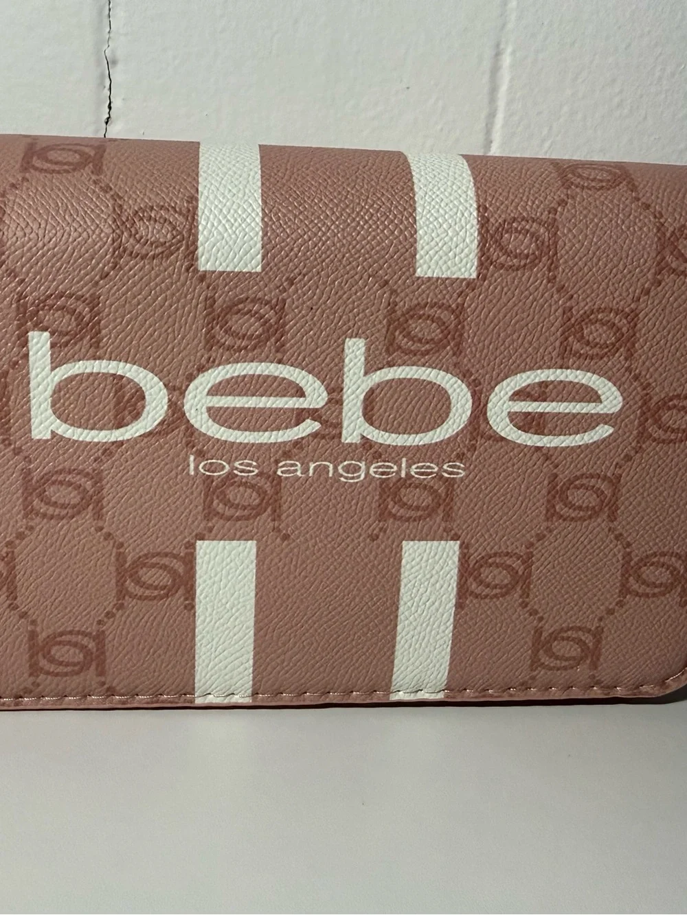 bebe Pink Wallet with White Stripe Accents
